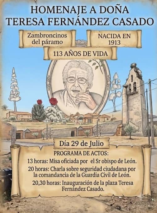 Cartel anunciando el homenaje a Doña Teresa Fernández Casado 113 años